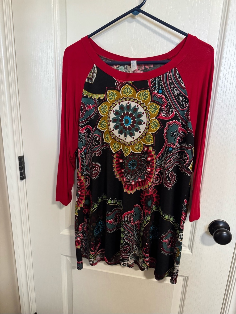 Paisley Grace Boutique Mixed Pattern Paisley Raglan Top Tunic